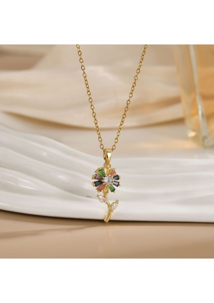 Yeni Kıdemli Işık Duygusu Lüks Mikro Set Zirkonya Bakır 18 Ayar Altın Kaplama Kolye Kolye Köprücük Kemiği Zinciri Takı ile Kadın Moda (Yurt Dışından)