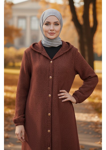 Kapüşonlu Düğmeli Kaşe Kap 0201-09 Kiremit fırsatları