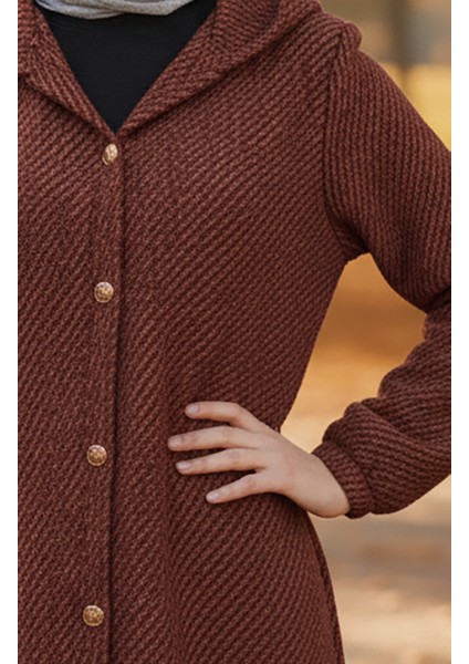 Kapüşonlu Düğmeli Kaşe Kap 0201-09 Kiremit indirimleri