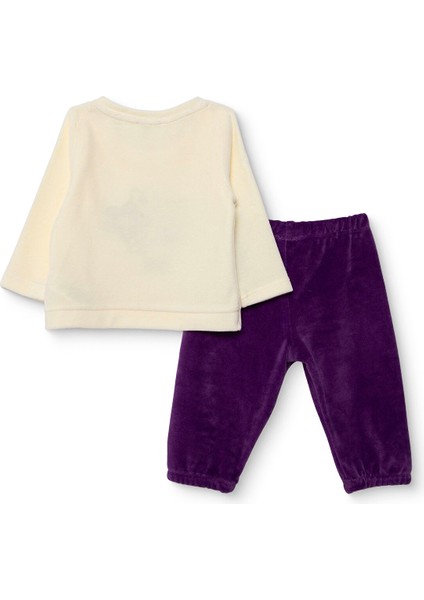 Kız Bebek Kadife Pijama Takımı Bisiklet Yaka Uzun Kol Ribanalı Paça fiyatları