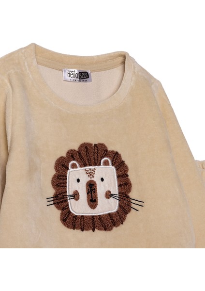 Erkek Bebek Kadife Pijama Takımı Bisiklet Yaka Uzun Kol Ribanalı Paça modelleri