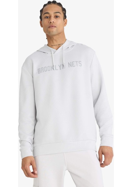NBA Brooklyn Nets Standart Fit Kapüşonlu Jakarlı Sweatshirt C8916AX25AU