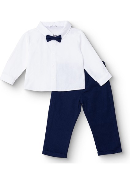 Erkek Bebek Gömlek-Pantolon Poplin Gömlek Yaka Reçme Paça