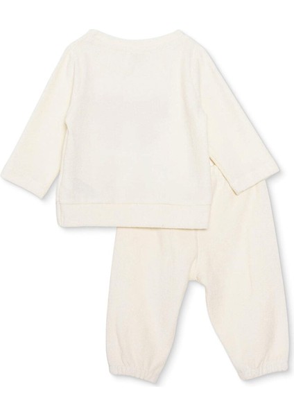 Kız Bebek Kadife Pijama Takımı Bisiklet Yaka Uzun Kol Ribanalı Paça fiyatları