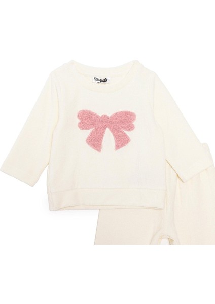 Kız Bebek Kadife Pijama Takımı Bisiklet Yaka Uzun Kol Ribanalı Paça modelleri