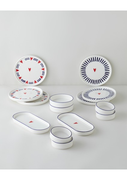 Amora Seramik Kahvaltı Takımı 14 Parça 6 Kişilik Lacivert-Kırmızı