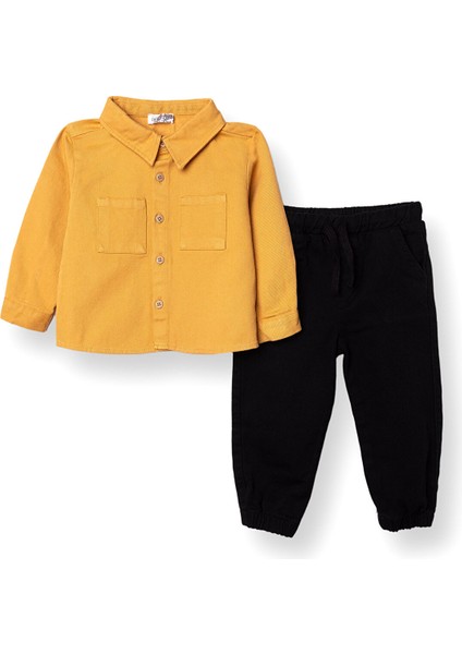 Erkek Bebek Gömlek-Pantolon Gabardin Gömlek Yaka Uzun Kol Reçme Paça