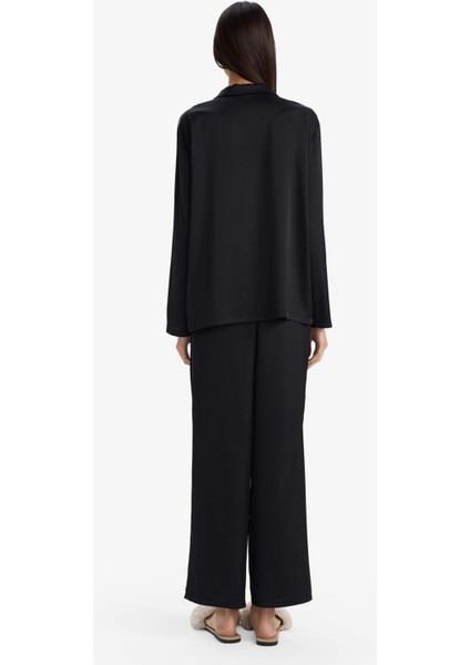 Pijama Takımı Regular Fit Saten Uzun Kollu Üst Uzun Alt-Fall In LOVE G1548AX25WN