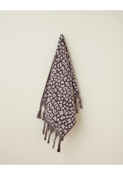 Noir Leopard Pamuk Püsküllü Yüz Havlusu 50X80 cm Ekru-Kahve