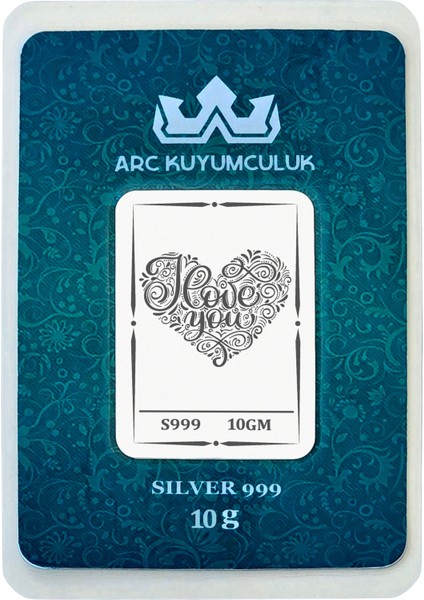 Kalp ve Aşk Temalı 999 Ayar Gümüşten Üretilmiş Hediyeye Özel 10 Gram Gümüş Külçesi-731