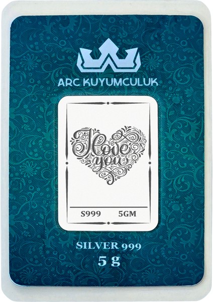 999 Ayar Gümüş ile Tasarlanmış Kalp ve Aşk Temalı Hediyeye Özel 5 Gram Gümüş Külçesi-731