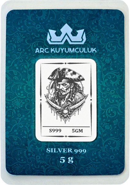 Jack Sparrow Temalı 999 Ayar Gümüş ile Tasarlanmış Hediyeye Özel 5 Gram Gümüş Külçesi-732