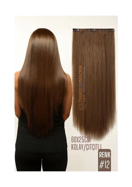 Doğal Görünümlü Düz Siyah Sentetik Kaynak Saç – Renk Kod:#12 Kolay Tak Çıkar, Işıltılı Etki!