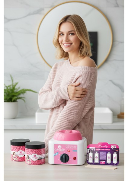 2 x Pudralı Soyulabilen Boncuk Ağda + Premium Ağda Isıtıcı Makine + Ağda Yağı+ Spatula Seti modelleri