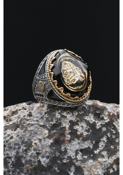 925 Ayar Gümüş Erkek Yüzük Sıkma Kehribar Taşlı Her Can Ölümü Tadacaktır Yazlı 902345 fırsatları