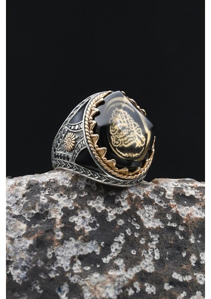 925 Ayar Gümüş Erkek Yüzük Sıkma Kehribar Taşlı Her Can Ölümü Tadacaktır Yazlı 902345 indirimleri