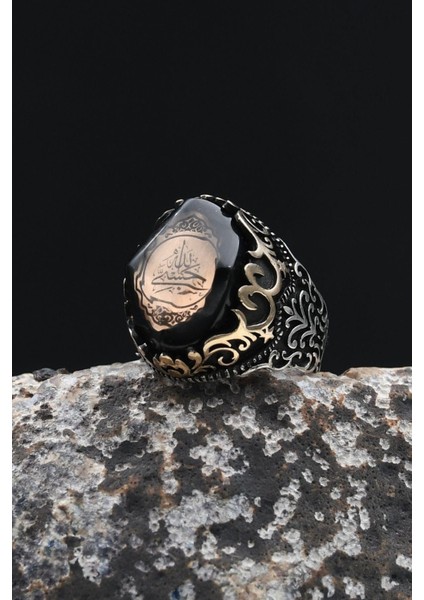 Erkek Yüzük 925 Ayar Gümüş Hasbiyallah Yazılı (Allah Bana Yeter) Sıkma Kehribar Taşlı 902346 fiyatları