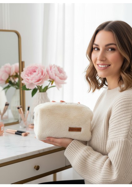 Krem Yumuşak Peluş Makyaj Çantası – Kadınlar İçin Büyük Boy XL Seyahat Kozmetik Düzenleyici, Çok Amaçlı Kaliteli Astar fiyatları