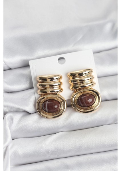 Pirinç Gold Kahverengi Renk Vintage Kadın Küpe