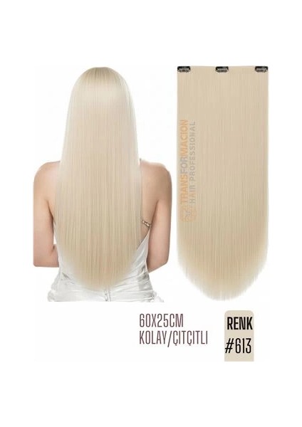 Doğal Görünümlü Düz Siyah Sentetik Kaynak Saç – Renk KOD:#613 Kolay Tak Çıkar, Işıltılı Etki!