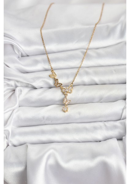 316L Çelik Zincir Gold Renk Kelebek Model Kadın Kolye fiyatları