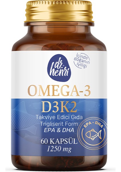 Dr.Henri Balık Yağı Içeren Omega-3 D3 & K2 Vitamin 60 Kapsül Takviye Edici Gıda 9