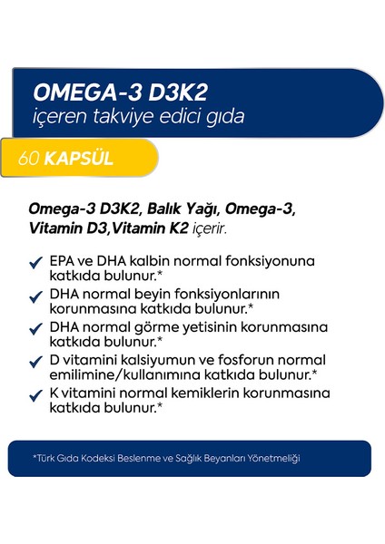 Dr.Henri Balık Yağı Içeren Omega-3 D3 & K2 Vitamin 60 Kapsül Takviye Edici Gıda 9 fiyatları