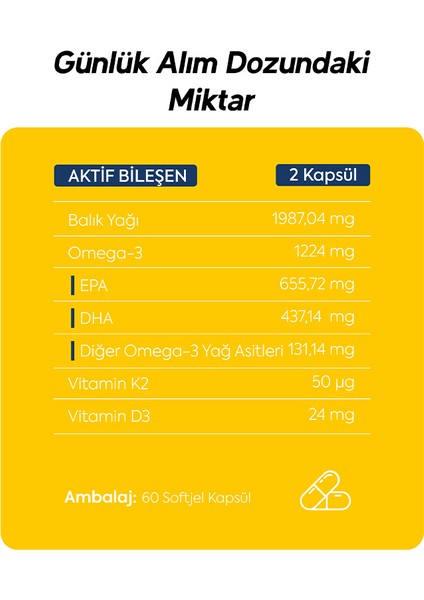 Dr.Henri Balık Yağı Içeren Omega-3 D3 & K2 Vitamin 60 Kapsül Takviye Edici Gıda 9 fırsatları
