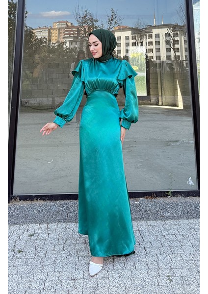 Eliza Saten Abiye Elbise 4661-03 Zümrüt Yeşili fiyatları