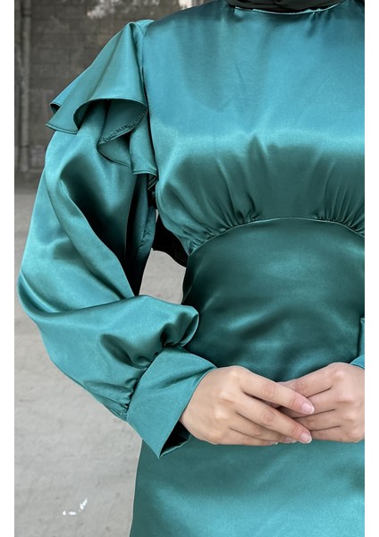 Eliza Saten Abiye Elbise 4661-03 Zümrüt Yeşili fırsatları