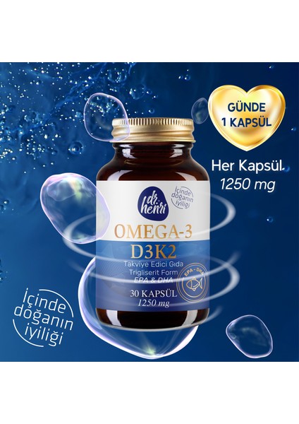 Dr.henri Balık Yağı Içeren Omega-3 D3 & K2 Vitamin 30 Tablet Takviye Edici Gıda 9 fiyatları