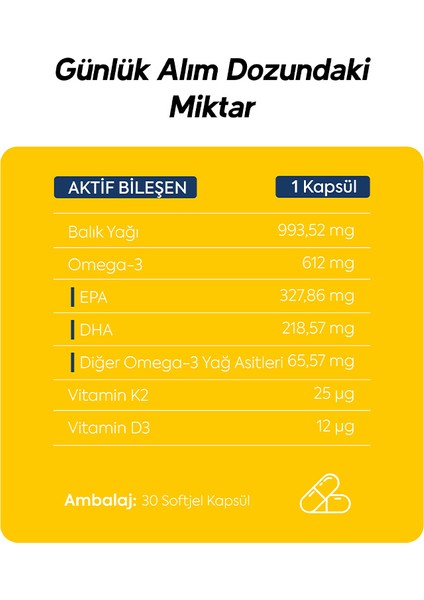 Dr.henri Balık Yağı Içeren Omega-3 D3 & K2 Vitamin 30 Tablet Takviye Edici Gıda 9 indirimleri