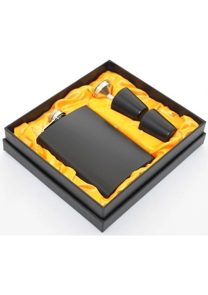 Paslanmaz Çelik 2 Shot Bardaklı Matara Seti Siyah Renk