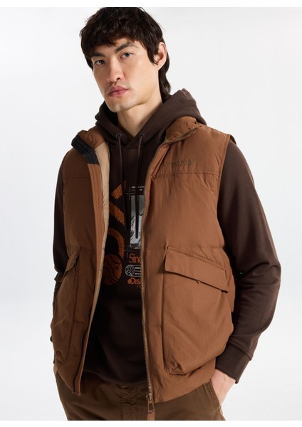 D5WM-YLK3970 Camel Relaxed Düz Erkek Şişme Yelek