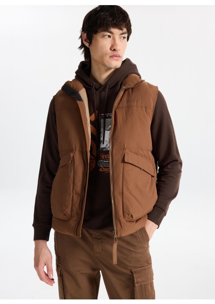 D5WM-YLK3970 Camel Relaxed Düz Erkek Şişme Yelek modelleri