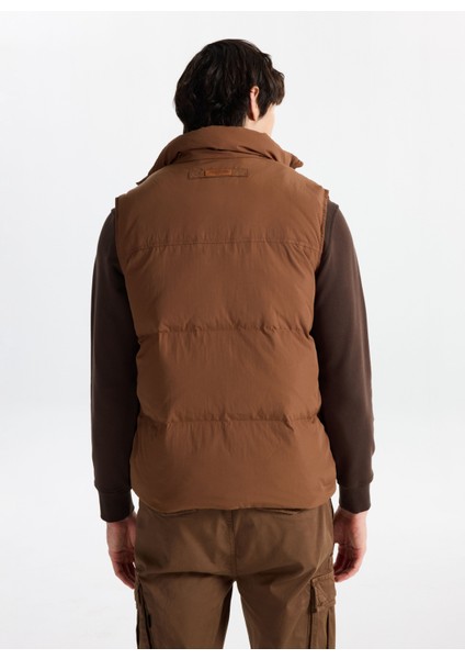 D5WM-YLK3970 Camel Relaxed Düz Erkek Şişme Yelek