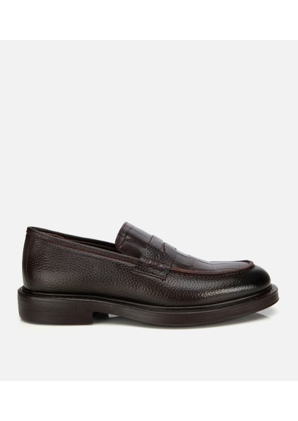 02AYH315320A480 ERKEK Deri Kahverengi Kroko Detaylı Klasik Loafer