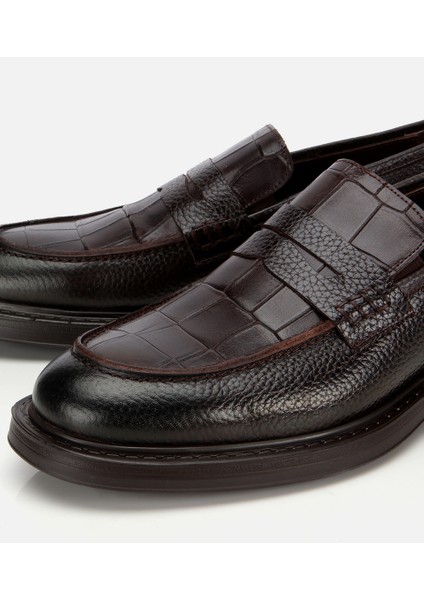 02AYH315320A480 ERKEK Deri Kahverengi Kroko Detaylı Klasik Loafer modelleri