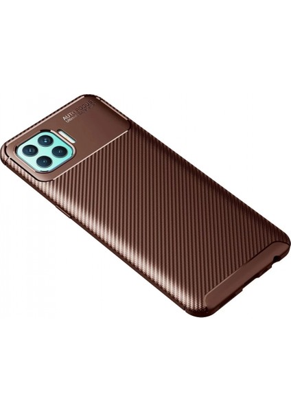 Oppo Reno 4 Lite Kılıf Auto Focus Karbon Kapak - Kahverengi (K95) fiyatları