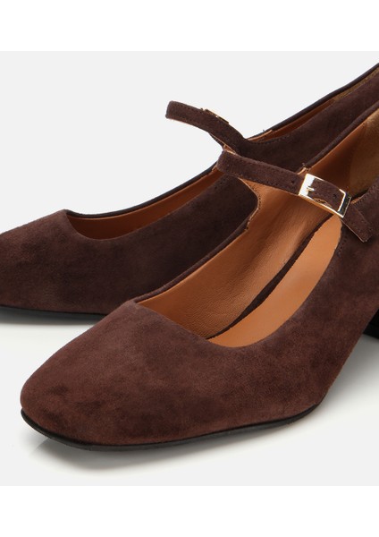 01AYH317660A480 KADIN Süet Deri Mary Jane Kahverengi Kalın Topuklu Ayakkabı modelleri