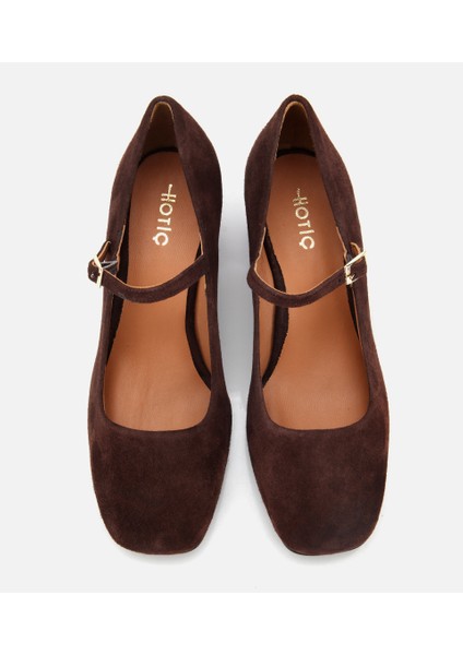 01AYH317660A480 KADIN Süet Deri Mary Jane Kahverengi Kalın Topuklu Ayakkabı