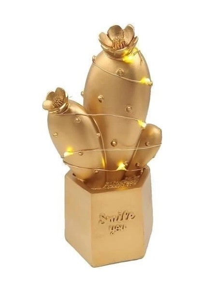 LED Işıklı Sevimli Kaktüs Dekoratif Masa Lambası Mini Biblo Gece Lambası Gold modelleri