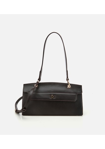 03CAH316340A480 KADIN Deri Kahverengi Kilit Detaylı Omuz Çantası