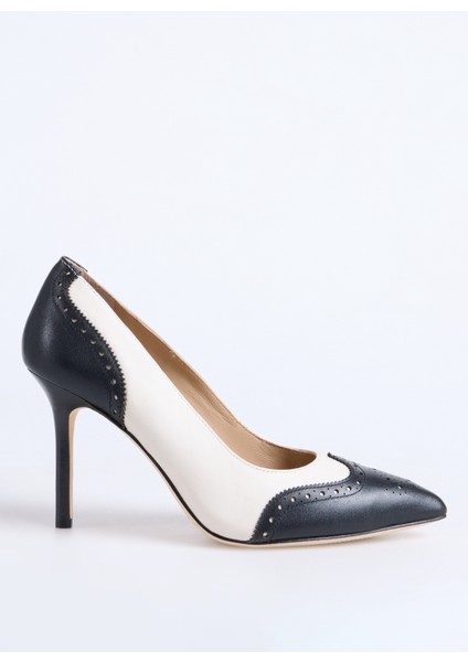 Deri Siyah - Beyaz Kadın Topuklu Ayakkabı 802966870001