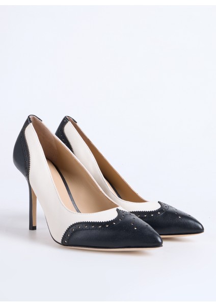 Deri Siyah - Beyaz Kadın Topuklu Ayakkabı 802966870001 fiyatları