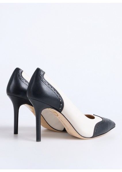 Deri Siyah - Beyaz Kadın Topuklu Ayakkabı 802966870001 modelleri