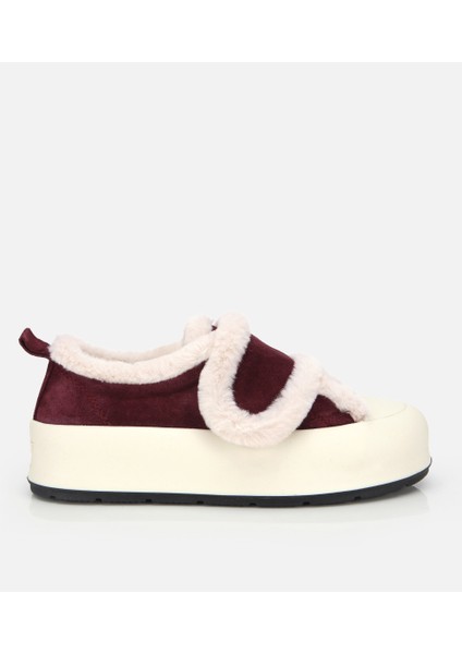 01AYH316800A780 KADIN Süet Deri Bordo Içi Kürklü Kalın Bantlı Spor Ayakkabı