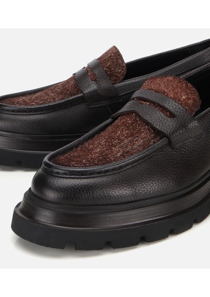 02AYH312340A480 ERKEK Deri Kahverengi Kırçıllı Yüksek Tabanlı Klasik Loafer modelleri