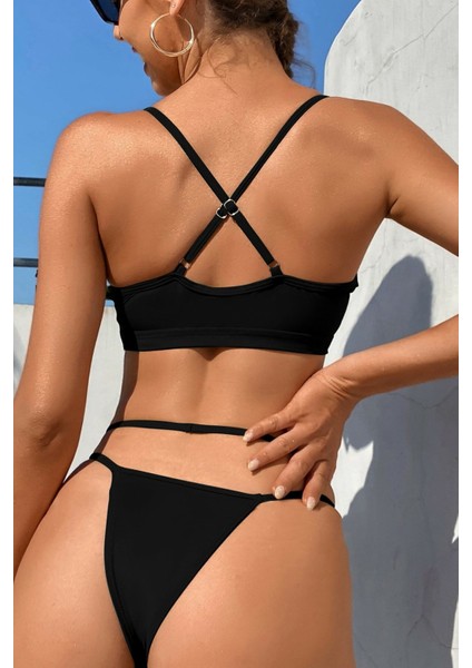 Kadın Siyah File Detaylı Özel Bikini Takımı modelleri