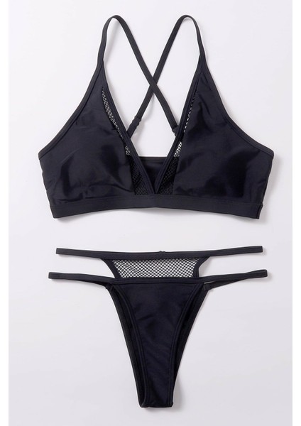 Kadın Siyah File Detaylı Özel Bikini Takımı indirimleri